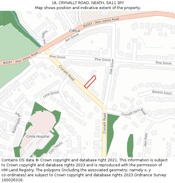 18, CRYNALLT ROAD, NEATH, SA11 3PY: Location map and indicative extent of plot