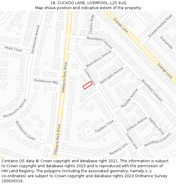 18, CUCKOO LANE, LIVERPOOL, L25 4UQ: Location map and indicative extent of plot