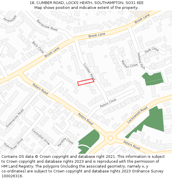 18, CUMBER ROAD, LOCKS HEATH, SOUTHAMPTON, SO31 6EE: Location map and indicative extent of plot