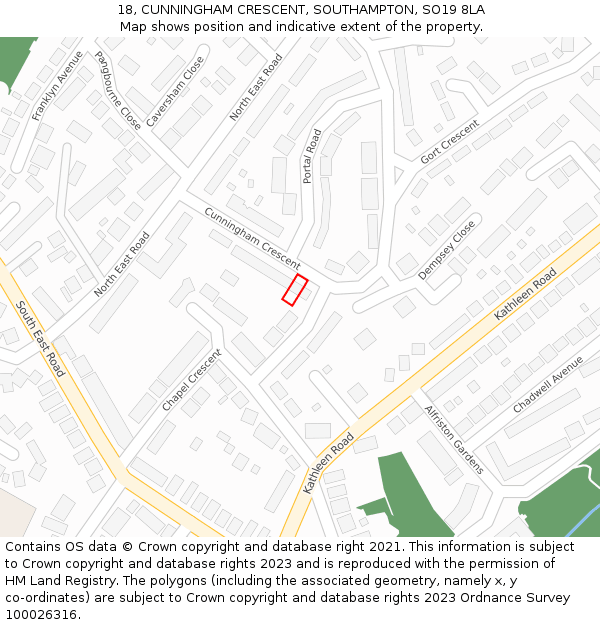 18, CUNNINGHAM CRESCENT, SOUTHAMPTON, SO19 8LA: Location map and indicative extent of plot