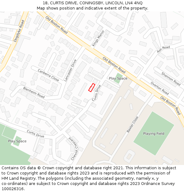 18, CURTIS DRIVE, CONINGSBY, LINCOLN, LN4 4NQ: Location map and indicative extent of plot