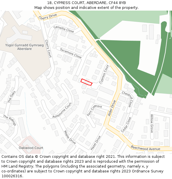 18, CYPRESS COURT, ABERDARE, CF44 8YB: Location map and indicative extent of plot