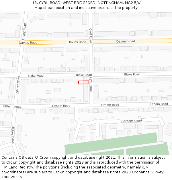 18, CYRIL ROAD, WEST BRIDGFORD, NOTTINGHAM, NG2 5JW: Location map and indicative extent of plot