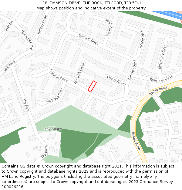 18, DAMSON DRIVE, THE ROCK, TELFORD, TF3 5DU: Location map and indicative extent of plot