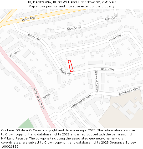 18, DANES WAY, PILGRIMS HATCH, BRENTWOOD, CM15 9JS: Location map and indicative extent of plot