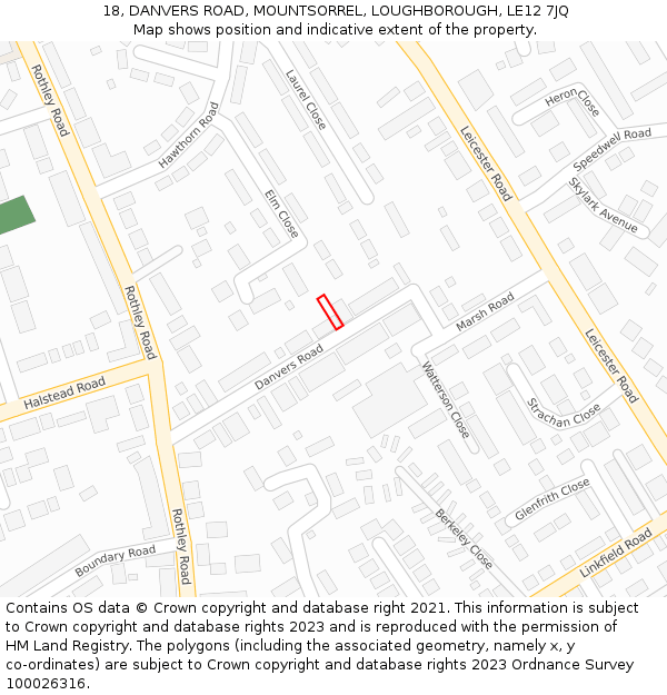 18, DANVERS ROAD, MOUNTSORREL, LOUGHBOROUGH, LE12 7JQ: Location map and indicative extent of plot