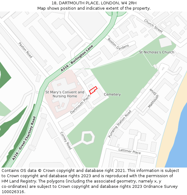 18, DARTMOUTH PLACE, LONDON, W4 2RH: Location map and indicative extent of plot