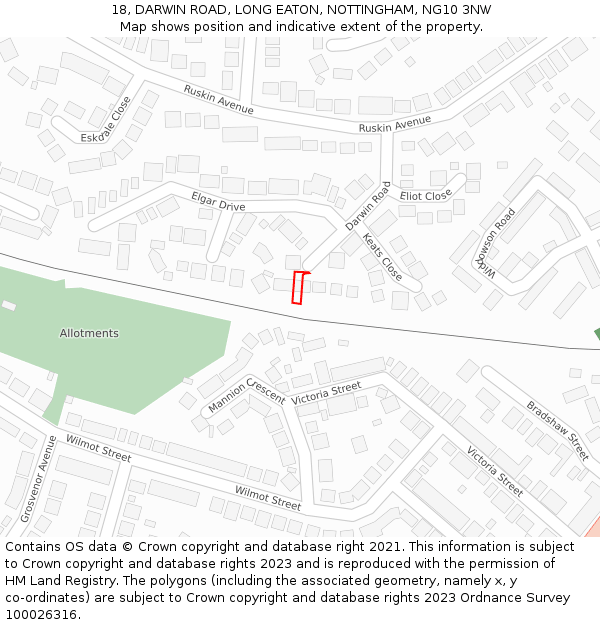 18, DARWIN ROAD, LONG EATON, NOTTINGHAM, NG10 3NW: Location map and indicative extent of plot