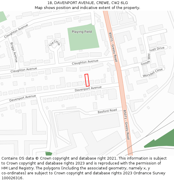 18, DAVENPORT AVENUE, CREWE, CW2 6LG: Location map and indicative extent of plot