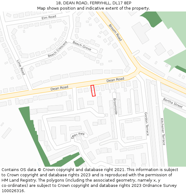 18, DEAN ROAD, FERRYHILL, DL17 8EP: Location map and indicative extent of plot