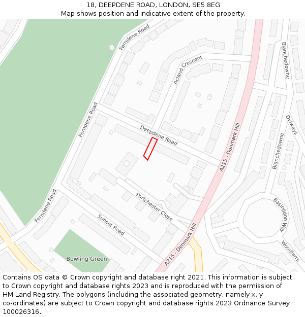 18, DEEPDENE ROAD, LONDON, SE5 8EG: Location map and indicative extent of plot