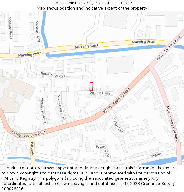 18, DELAINE CLOSE, BOURNE, PE10 9LP: Location map and indicative extent of plot