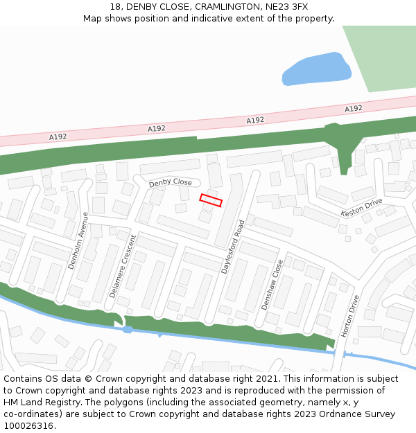 18, DENBY CLOSE, CRAMLINGTON, NE23 3FX: Location map and indicative extent of plot