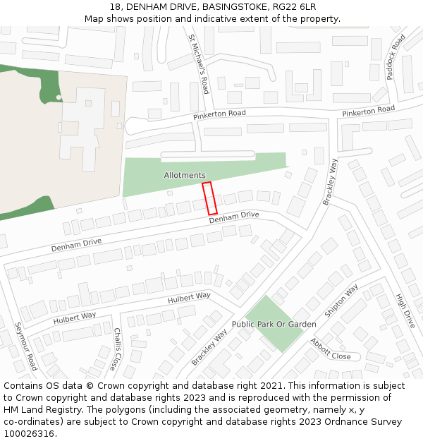 18, DENHAM DRIVE, BASINGSTOKE, RG22 6LR: Location map and indicative extent of plot