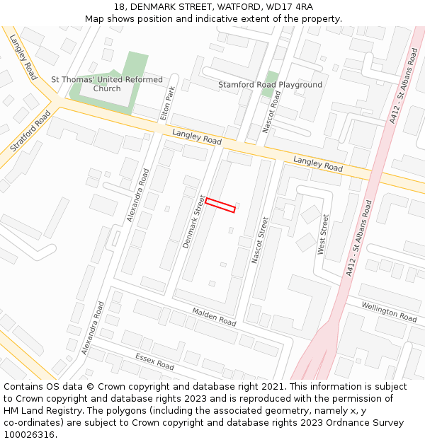 18, DENMARK STREET, WATFORD, WD17 4RA: Location map and indicative extent of plot