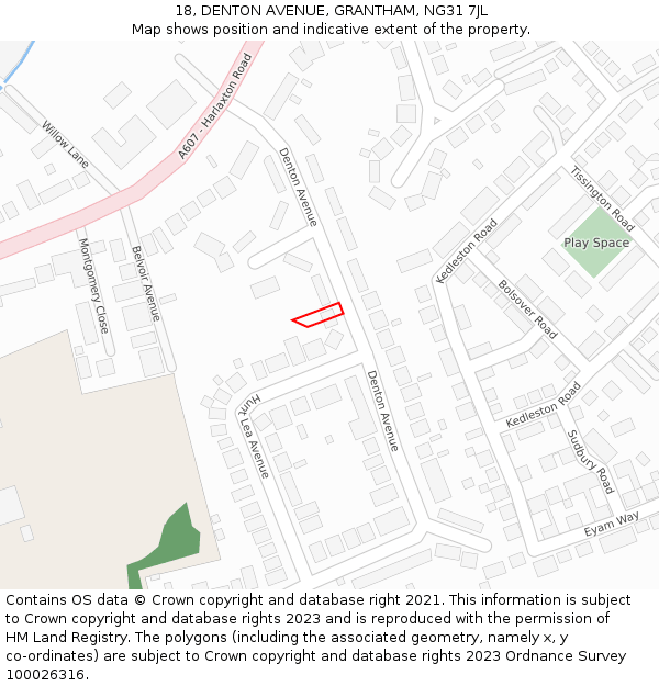 18, DENTON AVENUE, GRANTHAM, NG31 7JL: Location map and indicative extent of plot