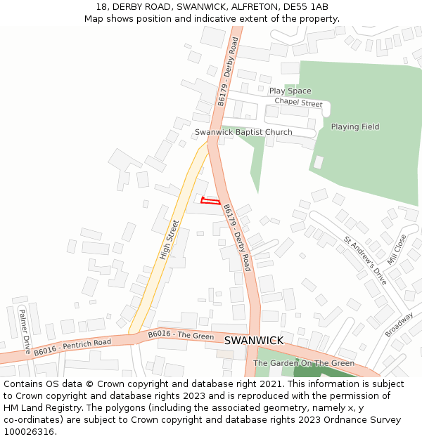 18, DERBY ROAD, SWANWICK, ALFRETON, DE55 1AB: Location map and indicative extent of plot