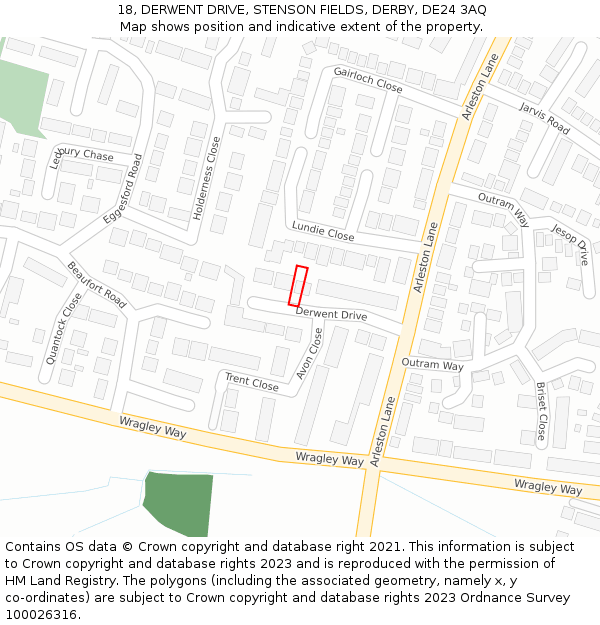 18, DERWENT DRIVE, STENSON FIELDS, DERBY, DE24 3AQ: Location map and indicative extent of plot