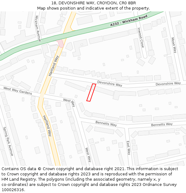 18, DEVONSHIRE WAY, CROYDON, CR0 8BR: Location map and indicative extent of plot