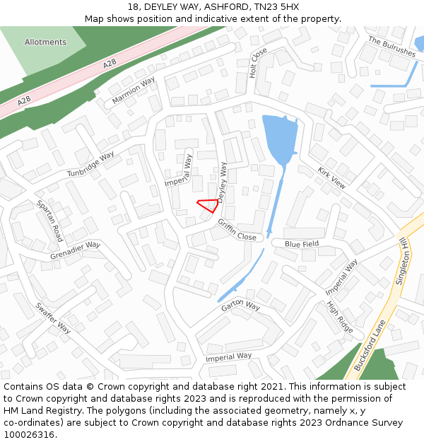 18, DEYLEY WAY, ASHFORD, TN23 5HX: Location map and indicative extent of plot