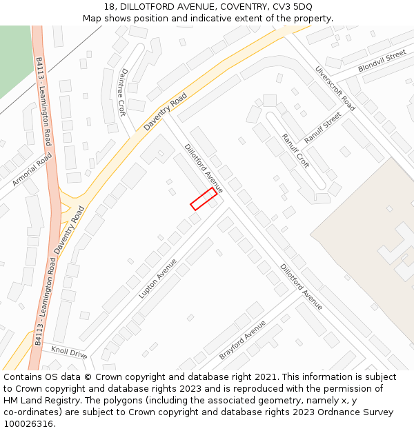 18, DILLOTFORD AVENUE, COVENTRY, CV3 5DQ: Location map and indicative extent of plot