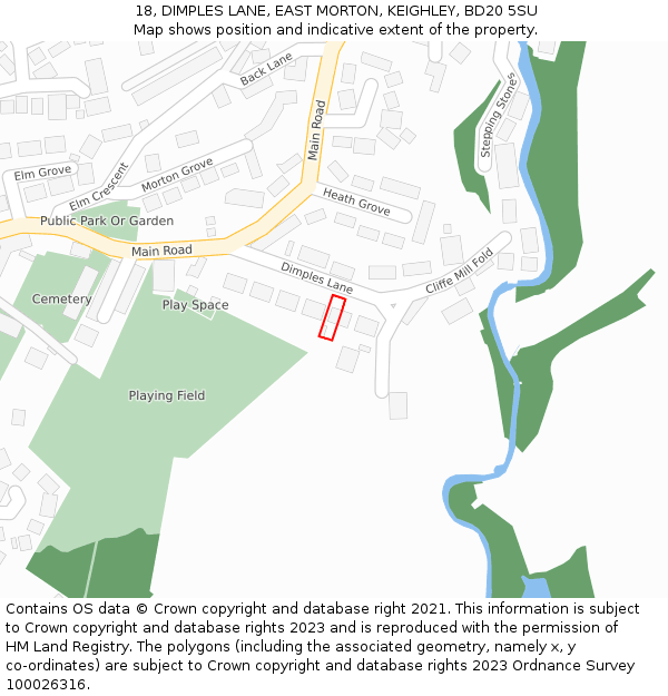 18, DIMPLES LANE, EAST MORTON, KEIGHLEY, BD20 5SU: Location map and indicative extent of plot