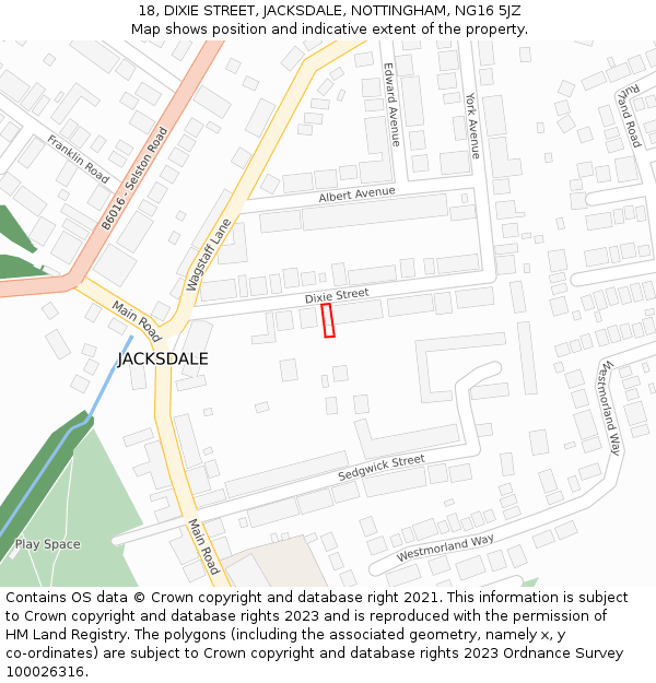 18, DIXIE STREET, JACKSDALE, NOTTINGHAM, NG16 5JZ: Location map and indicative extent of plot