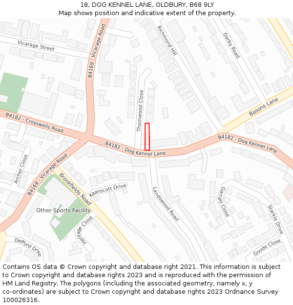 18, DOG KENNEL LANE, OLDBURY, B68 9LY: Location map and indicative extent of plot