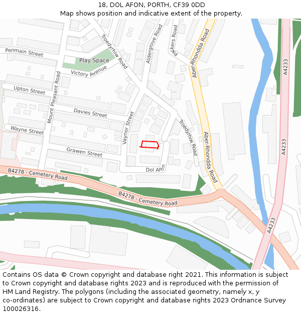 18, DOL AFON, PORTH, CF39 0DD: Location map and indicative extent of plot