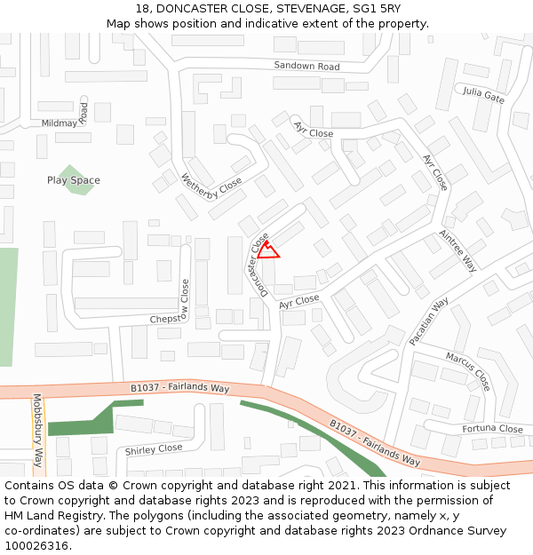 18, DONCASTER CLOSE, STEVENAGE, SG1 5RY: Location map and indicative extent of plot