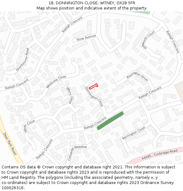 18, DONNINGTON CLOSE, WITNEY, OX28 5FR: Location map and indicative extent of plot