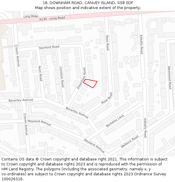 18, DOWNHAM ROAD, CANVEY ISLAND, SS8 0DF: Location map and indicative extent of plot