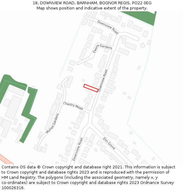 18, DOWNVIEW ROAD, BARNHAM, BOGNOR REGIS, PO22 0EG: Location map and indicative extent of plot