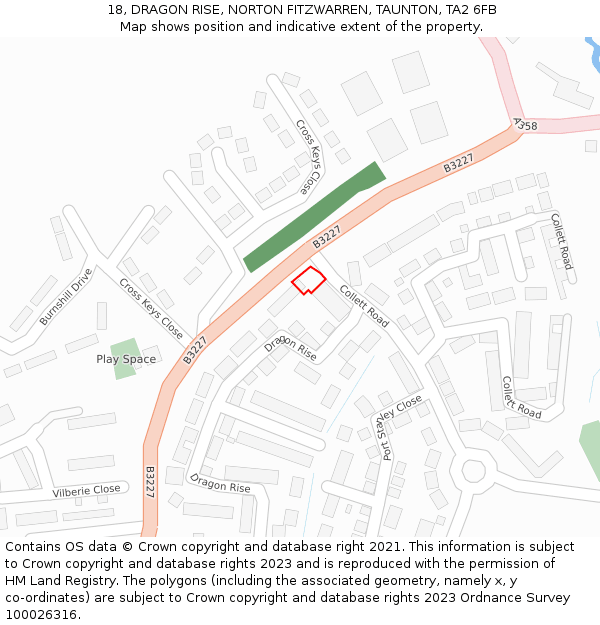 18, DRAGON RISE, NORTON FITZWARREN, TAUNTON, TA2 6FB: Location map and indicative extent of plot