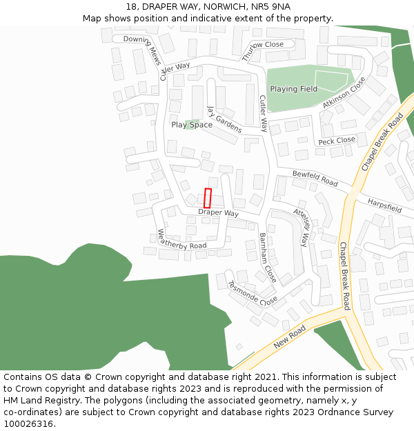 18, DRAPER WAY, NORWICH, NR5 9NA: Location map and indicative extent of plot