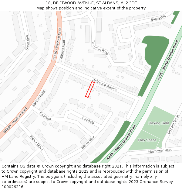 18, DRIFTWOOD AVENUE, ST ALBANS, AL2 3DE: Location map and indicative extent of plot