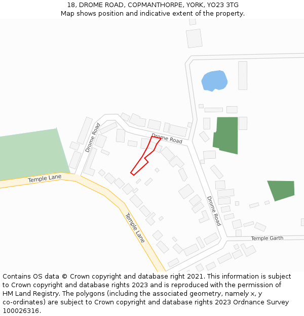 18, DROME ROAD, COPMANTHORPE, YORK, YO23 3TG: Location map and indicative extent of plot