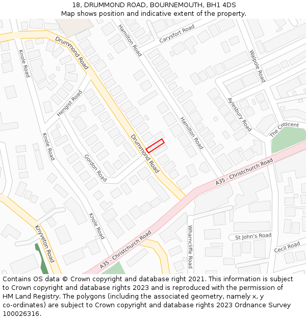 18, DRUMMOND ROAD, BOURNEMOUTH, BH1 4DS: Location map and indicative extent of plot