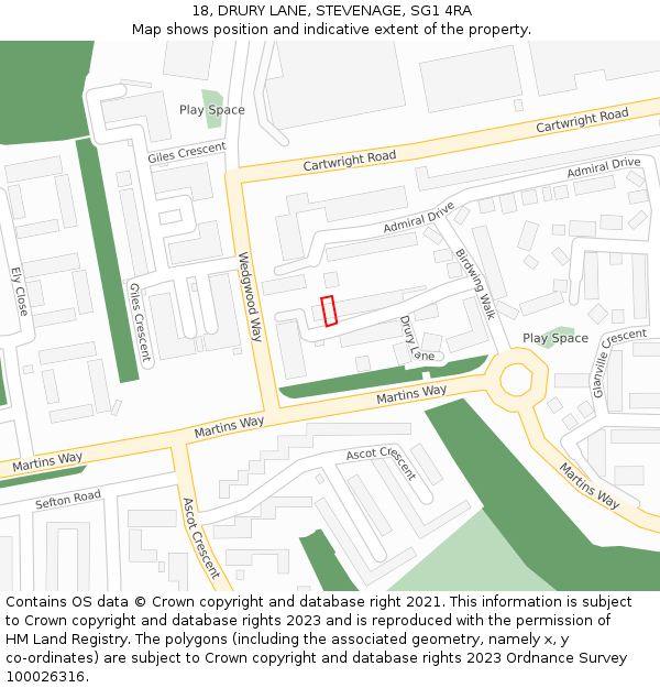 18, DRURY LANE, STEVENAGE, SG1 4RA: Location map and indicative extent of plot