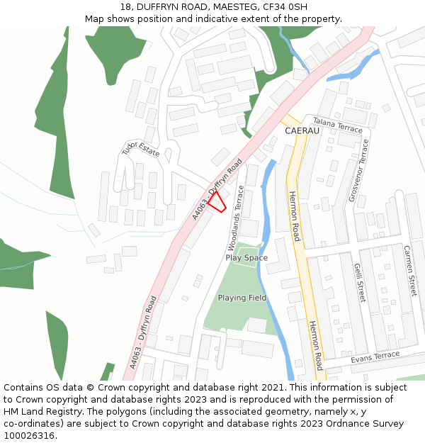 18, DUFFRYN ROAD, MAESTEG, CF34 0SH: Location map and indicative extent of plot