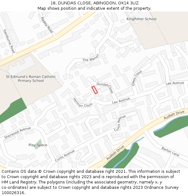 18, DUNDAS CLOSE, ABINGDON, OX14 3UZ: Location map and indicative extent of plot