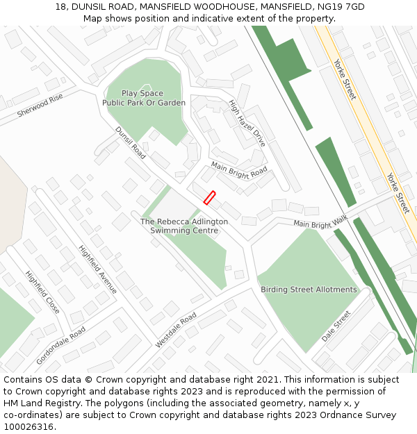 18, DUNSIL ROAD, MANSFIELD WOODHOUSE, MANSFIELD, NG19 7GD: Location map and indicative extent of plot