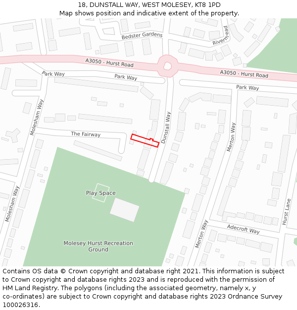 18, DUNSTALL WAY, WEST MOLESEY, KT8 1PD: Location map and indicative extent of plot