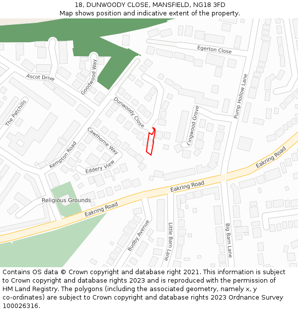 18, DUNWOODY CLOSE, MANSFIELD, NG18 3FD: Location map and indicative extent of plot