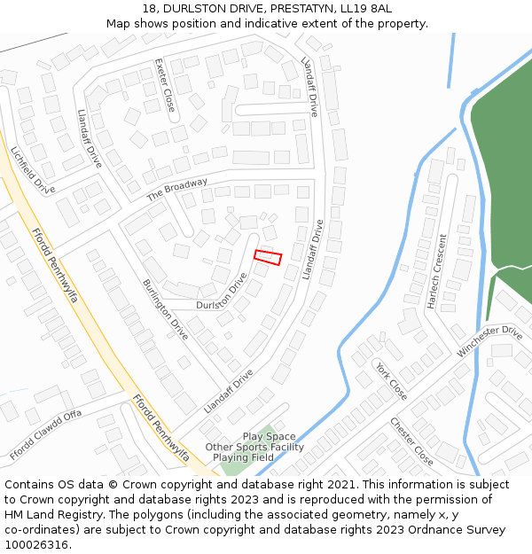 18, DURLSTON DRIVE, PRESTATYN, LL19 8AL: Location map and indicative extent of plot