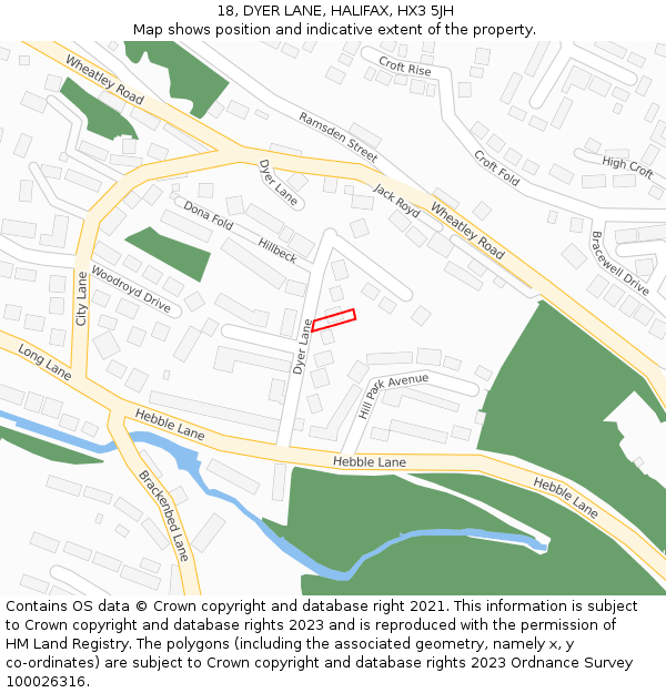 18, DYER LANE, HALIFAX, HX3 5JH: Location map and indicative extent of plot