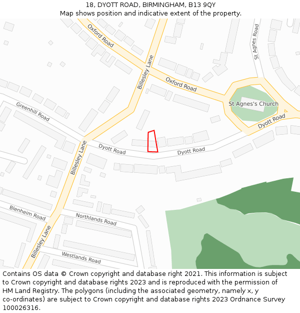 18, DYOTT ROAD, BIRMINGHAM, B13 9QY: Location map and indicative extent of plot