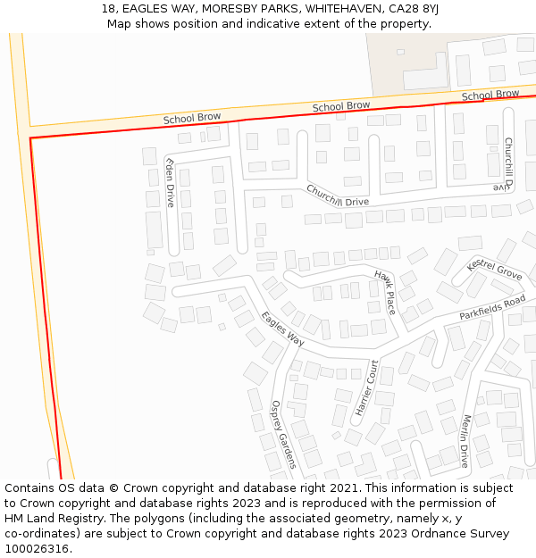 18, EAGLES WAY, MORESBY PARKS, WHITEHAVEN, CA28 8YJ: Location map and indicative extent of plot