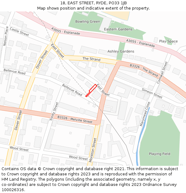 18, EAST STREET, RYDE, PO33 1JB: Location map and indicative extent of plot