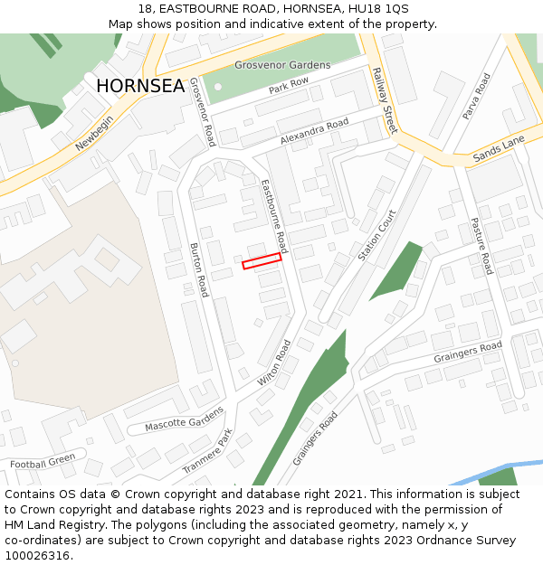 18, EASTBOURNE ROAD, HORNSEA, HU18 1QS: Location map and indicative extent of plot